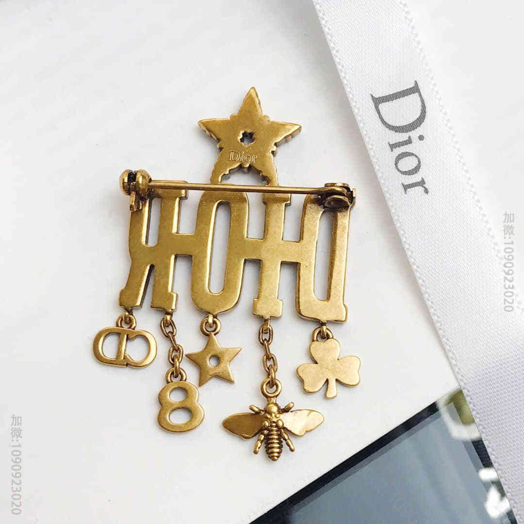 DIOR迪奥 专柜一致黄铜材质字母流苏胸针
