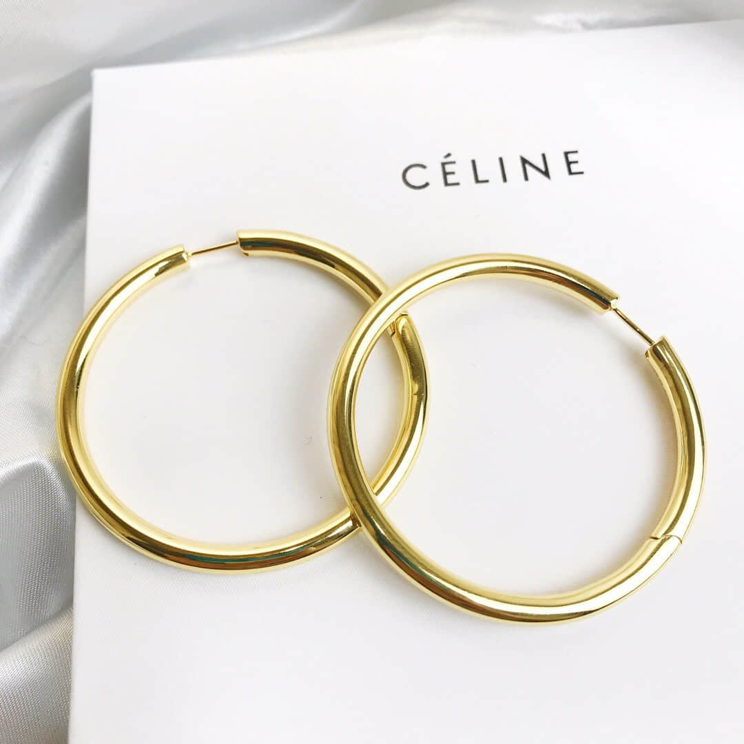 Celine赛琳 专柜一致黄铜材质电镀18k金圈式耳钉耳环