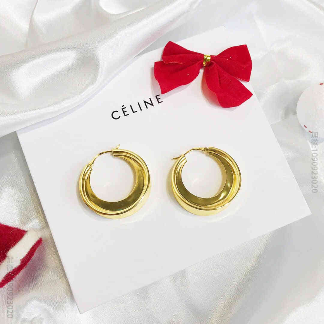 Celine赛琳 专柜一致黄铜材质电镀18k金圈式耳钉耳环