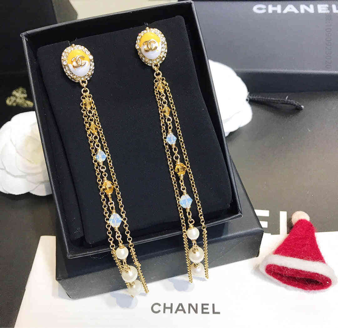 CHANEL香奈儿 专柜一致黄铜材质流苏耳钉耳环