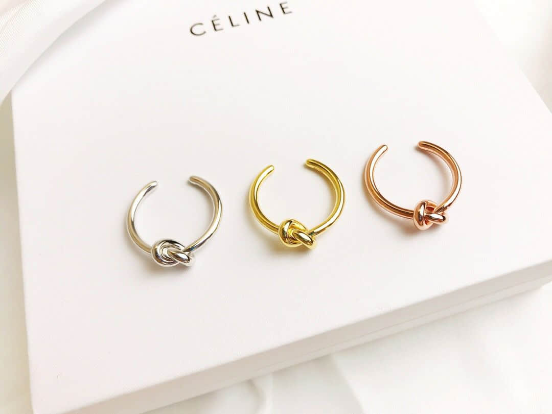 Celine赛琳 专柜一致黄铜材质电镀18k金打结戒指