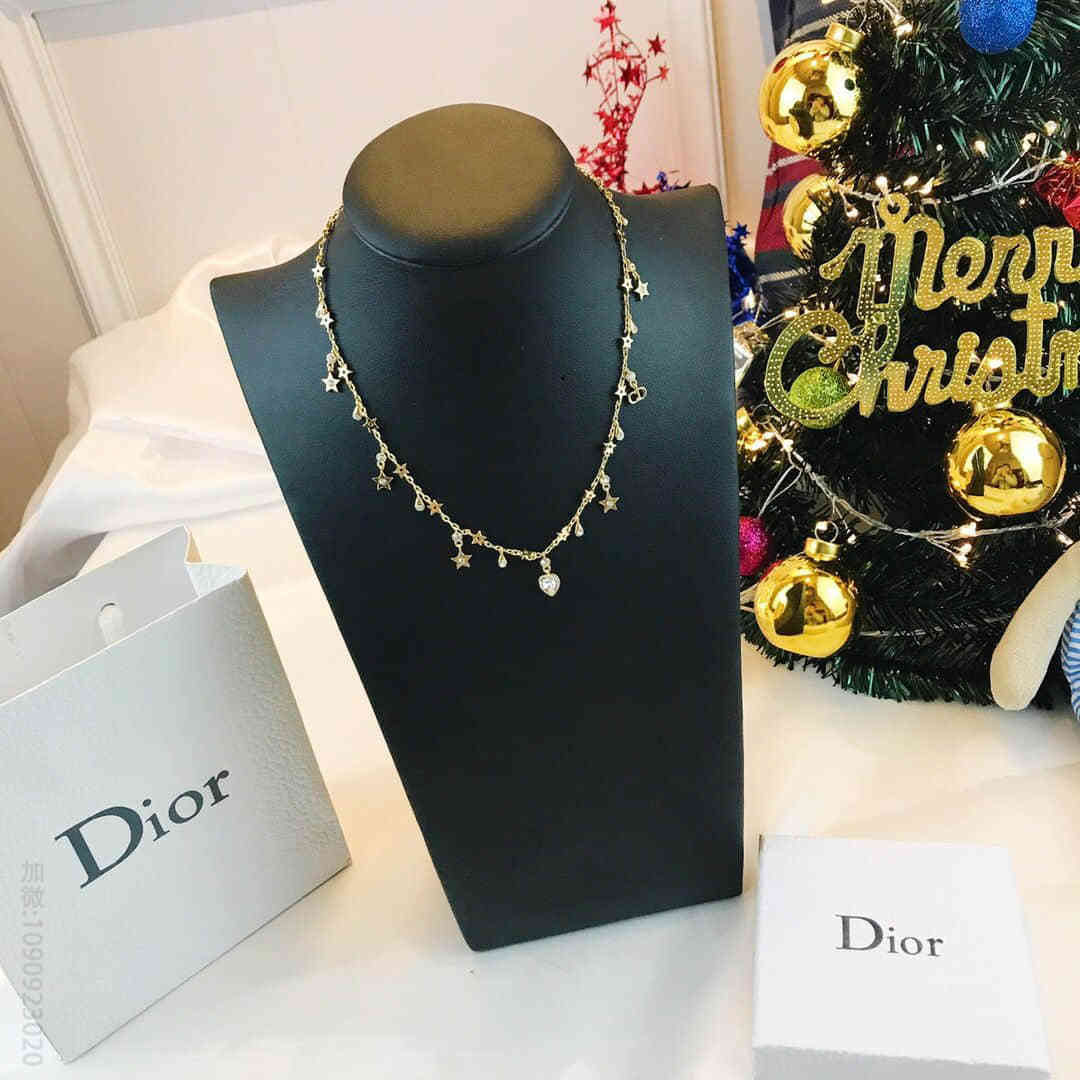 19新款迪奥DIOR浅金色花朵五角星CD项链