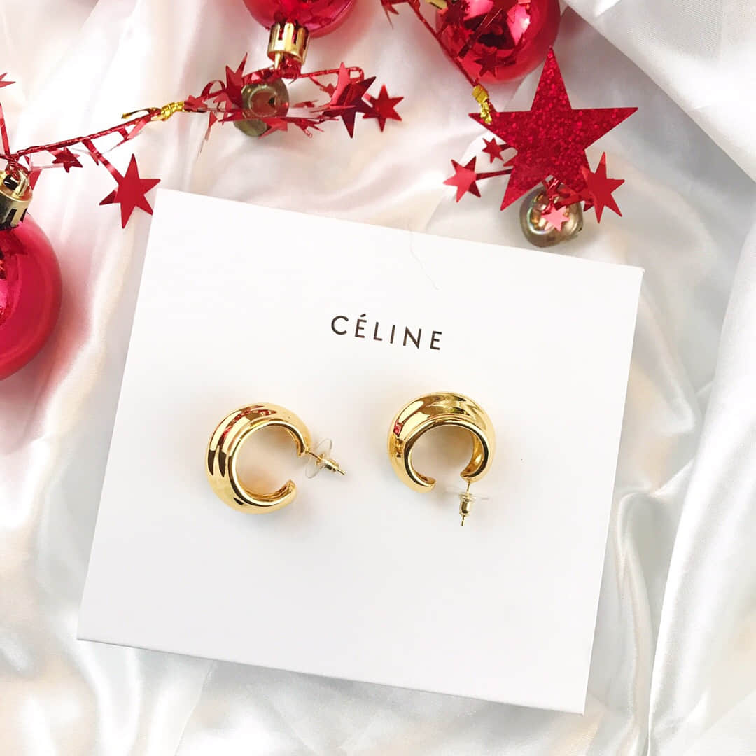 Celine赛琳 专柜一致黄铜材质电镀18k金简约耳环耳钉