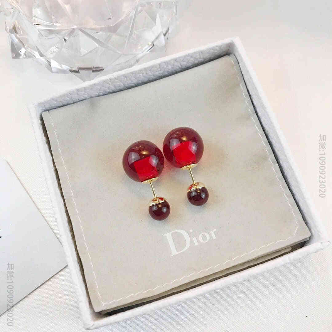DIOR迪奥 红色琉璃珠材质琉璃珠大小珠耳钉耳环
