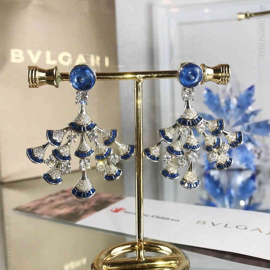 BVLGARI宝格丽蓝钻宝石扇形耳钉耳环