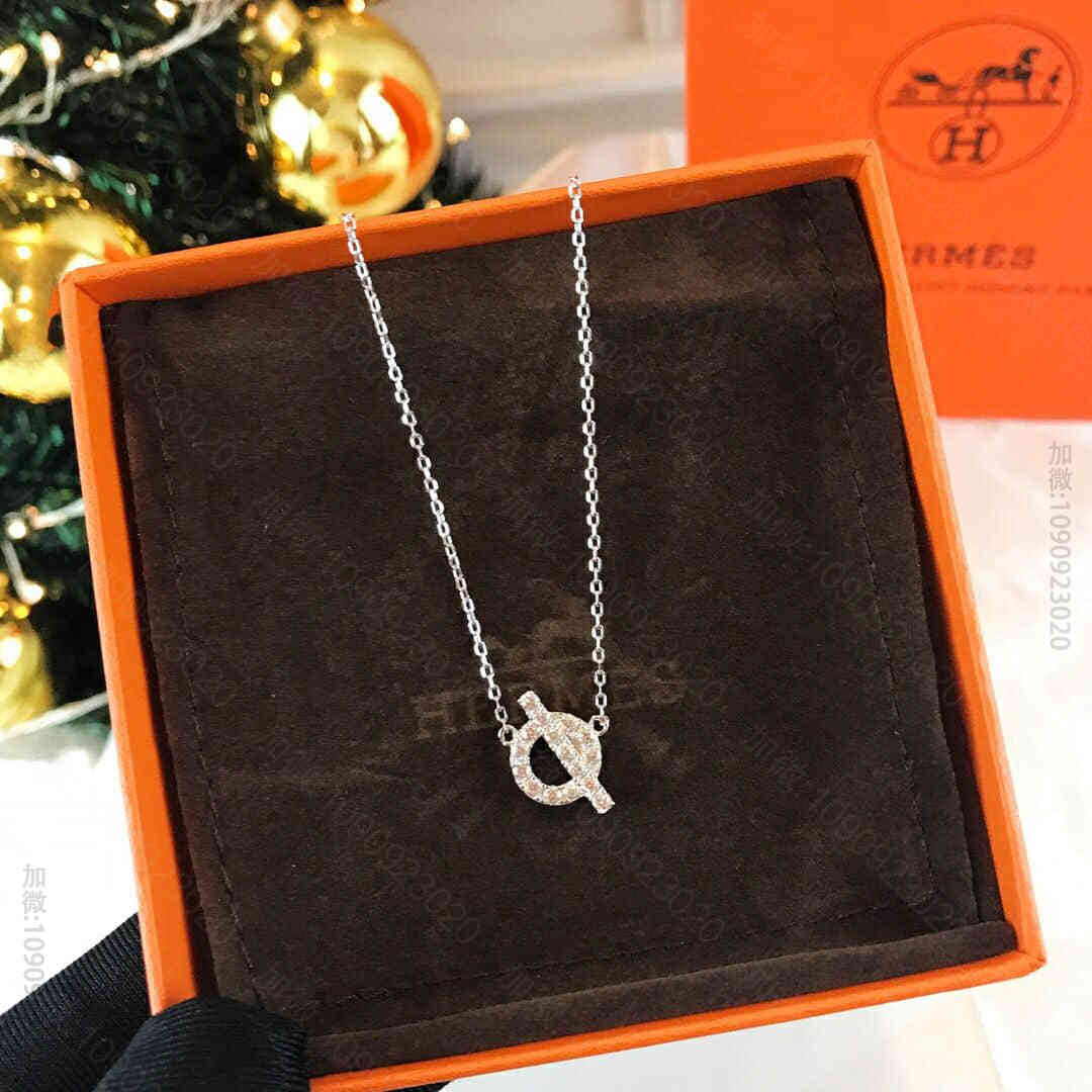 爱马仕HERMES 925纯银材质 镶嵌进口仿真钻猪鼻项链
