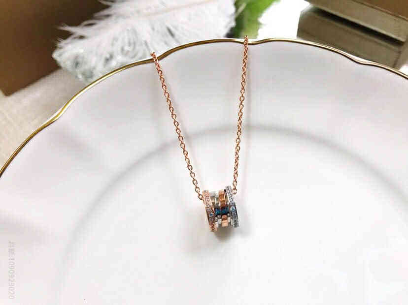 宝格丽BVLGARI 亚金材质 电镀k金层三色双排钻弹簧项链