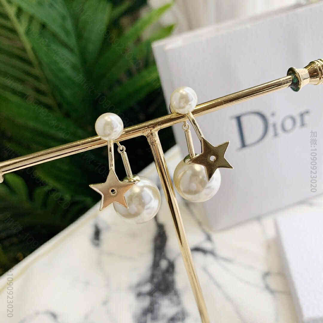 DIOR迪奥 专柜一致黄铜材质星星珍珠耳钉耳环