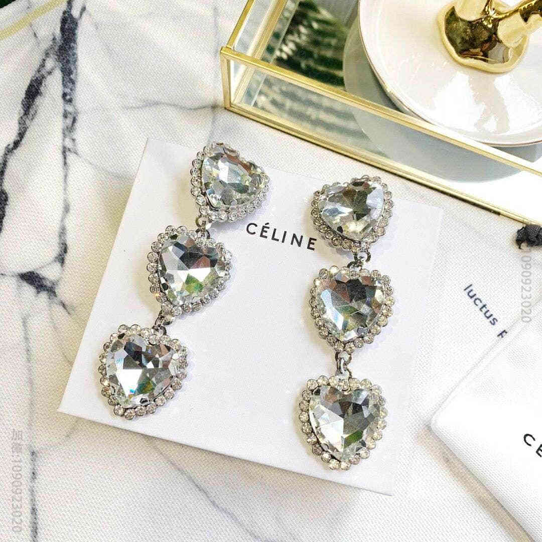 Celine AR专柜一致黄铜材质 进口施华洛世奇水晶钻桃心爱心耳夹耳环