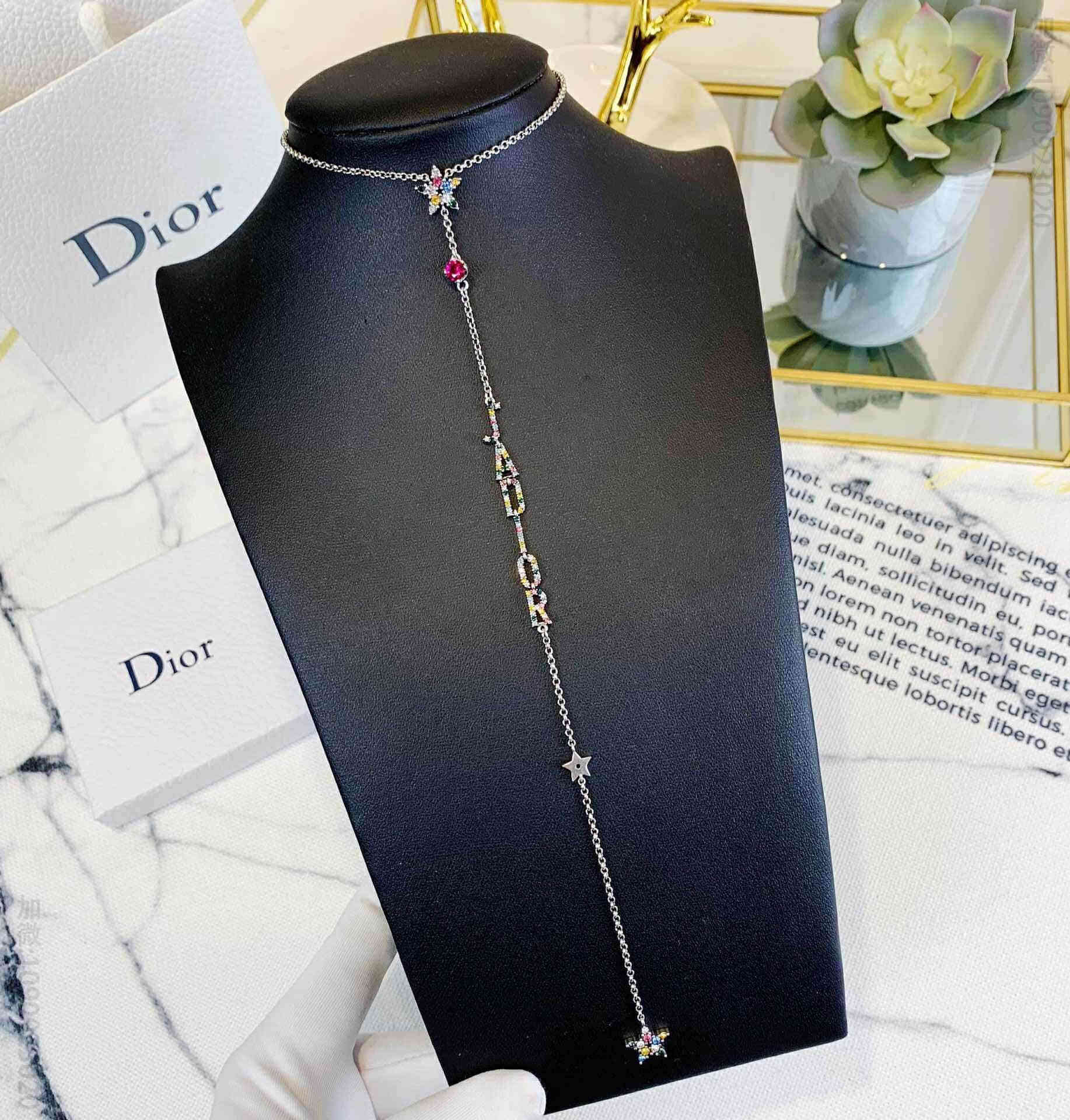 DIOR迪奥 专柜一致黄铜材质JADIOR星星彩钻项链