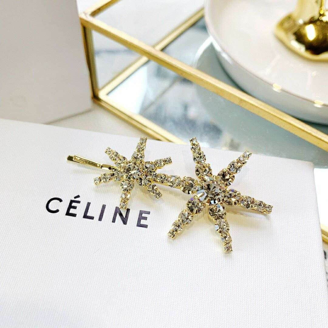Celine赛琳 专柜一致黄铜材质 进口施华洛世奇水晶钻雪花发夹 胸针