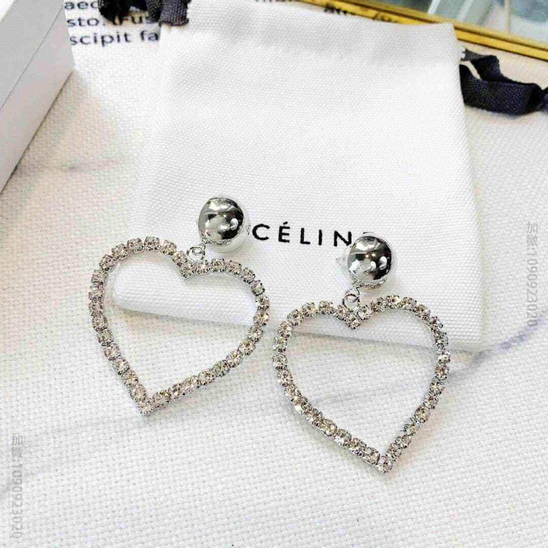 Celine赛琳 专柜一致黄铜材质 进口施华洛世奇水晶钻AR桃心爱心耳钉耳环