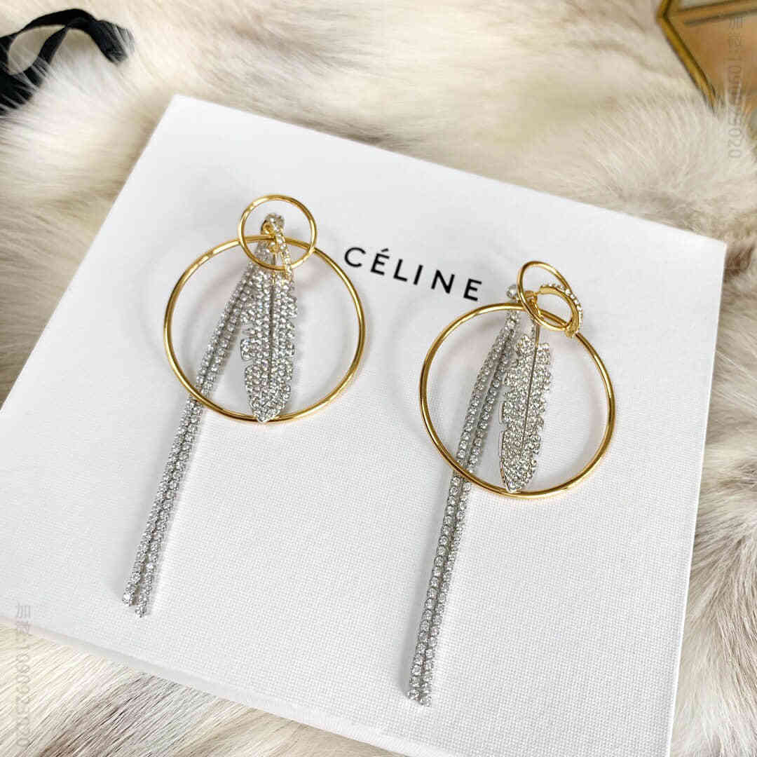 新款Celine赛琳羽毛流苏耳钉耳环