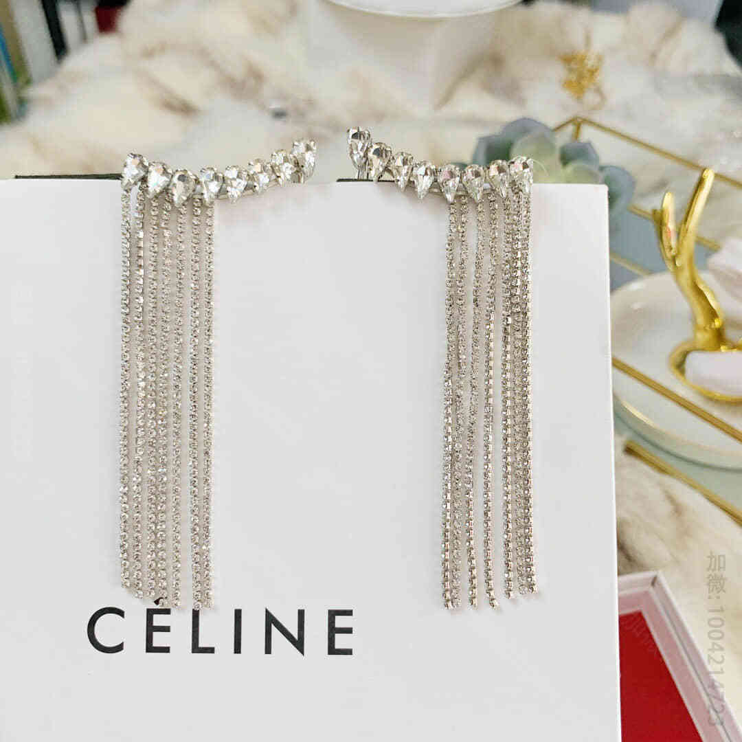 高仿赛琳饰品商城 Celine长流苏水晶钻耳钉耳夹款 