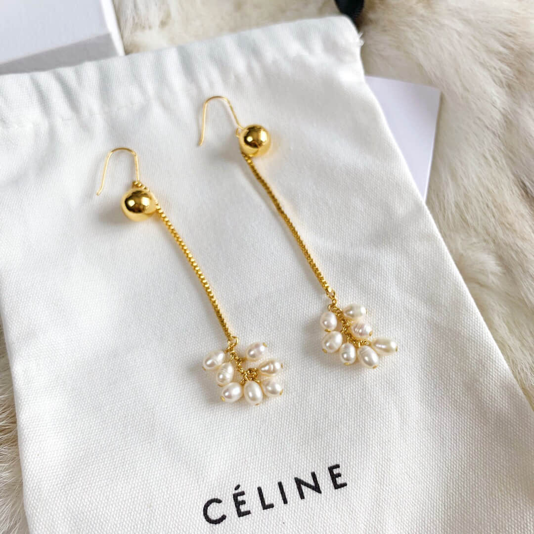 新款Celine赛琳长款珍珠耳钉耳环