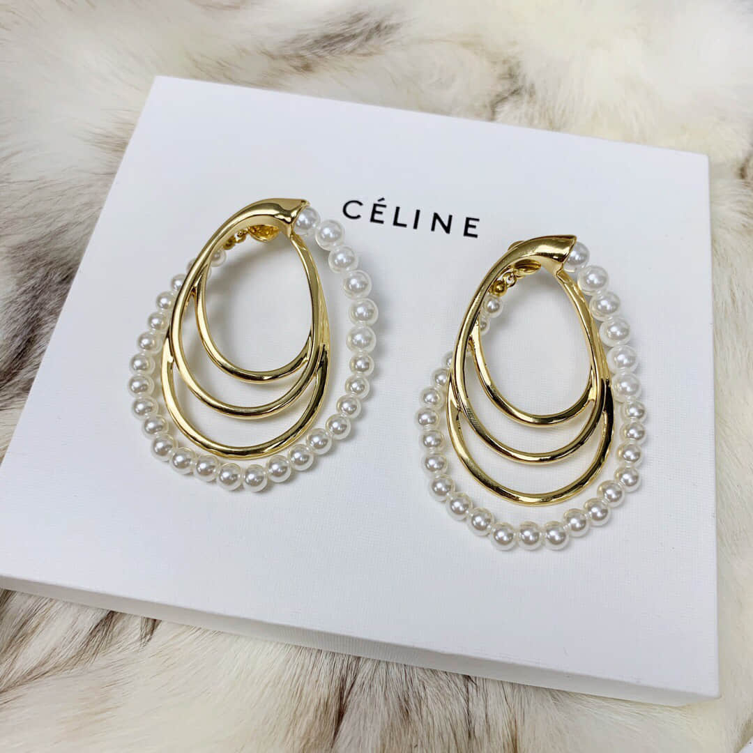 新款Celine赛琳珍珠链耳钉耳环