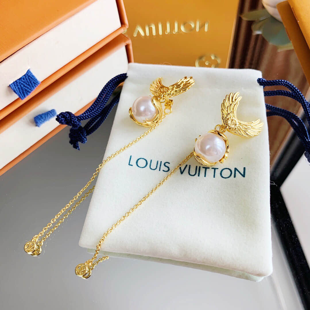 Louis Vuitton 路易威登 lv天使翅膀珍珠耳钉耳环