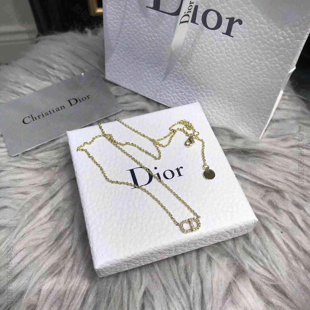 DIOR 迪奥 专柜一致黄铜材质 925纯银耳针CD项链