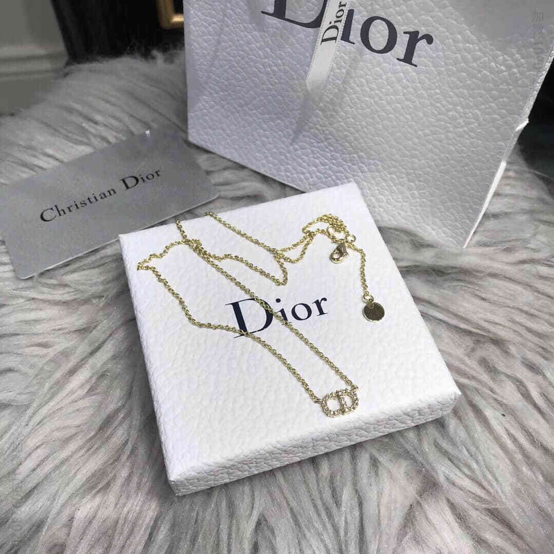 DIOR 迪奥 专柜一致黄铜材质 925纯银耳针CD项链