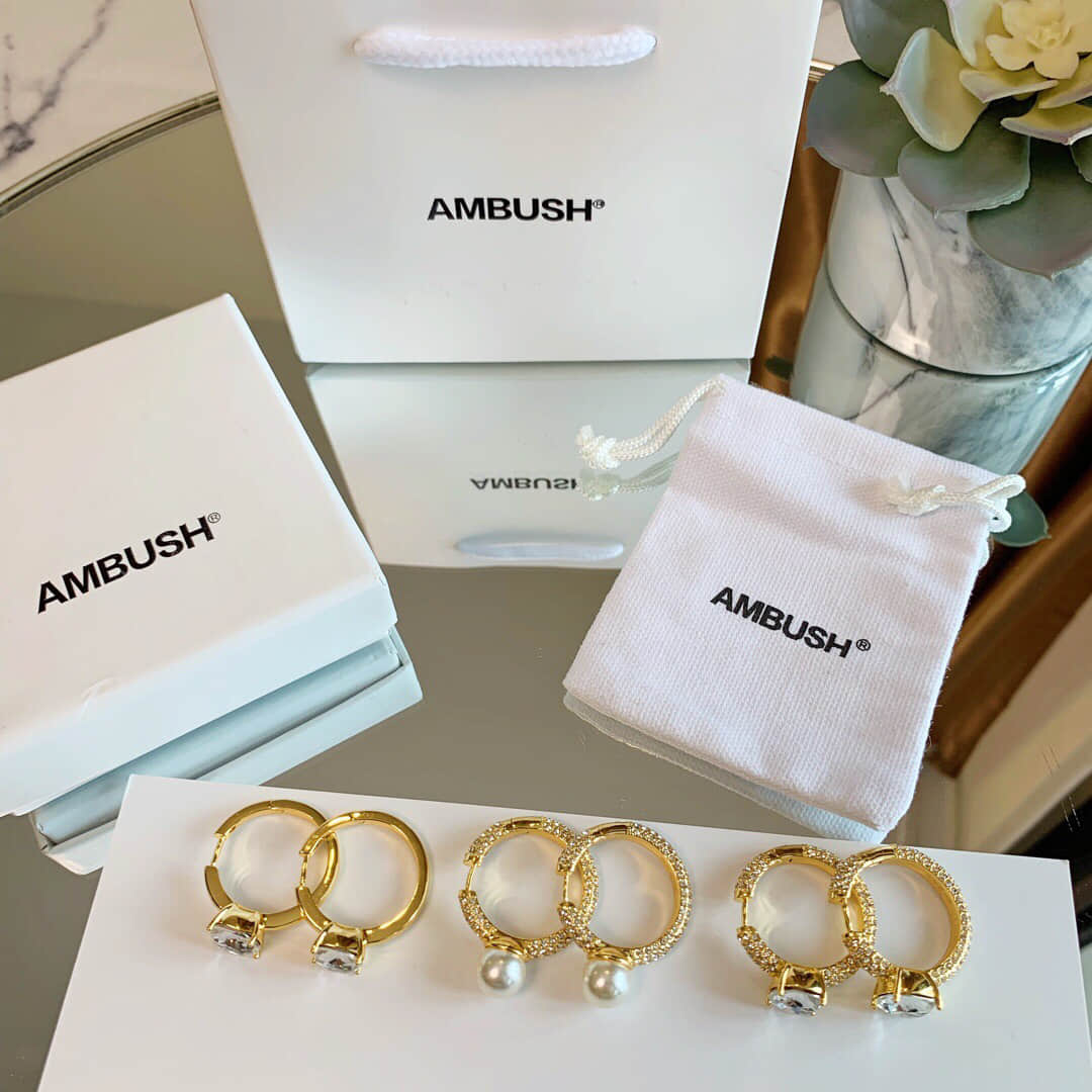 AMBUSH带钻满钻珍珠耳环耳钉银色金色