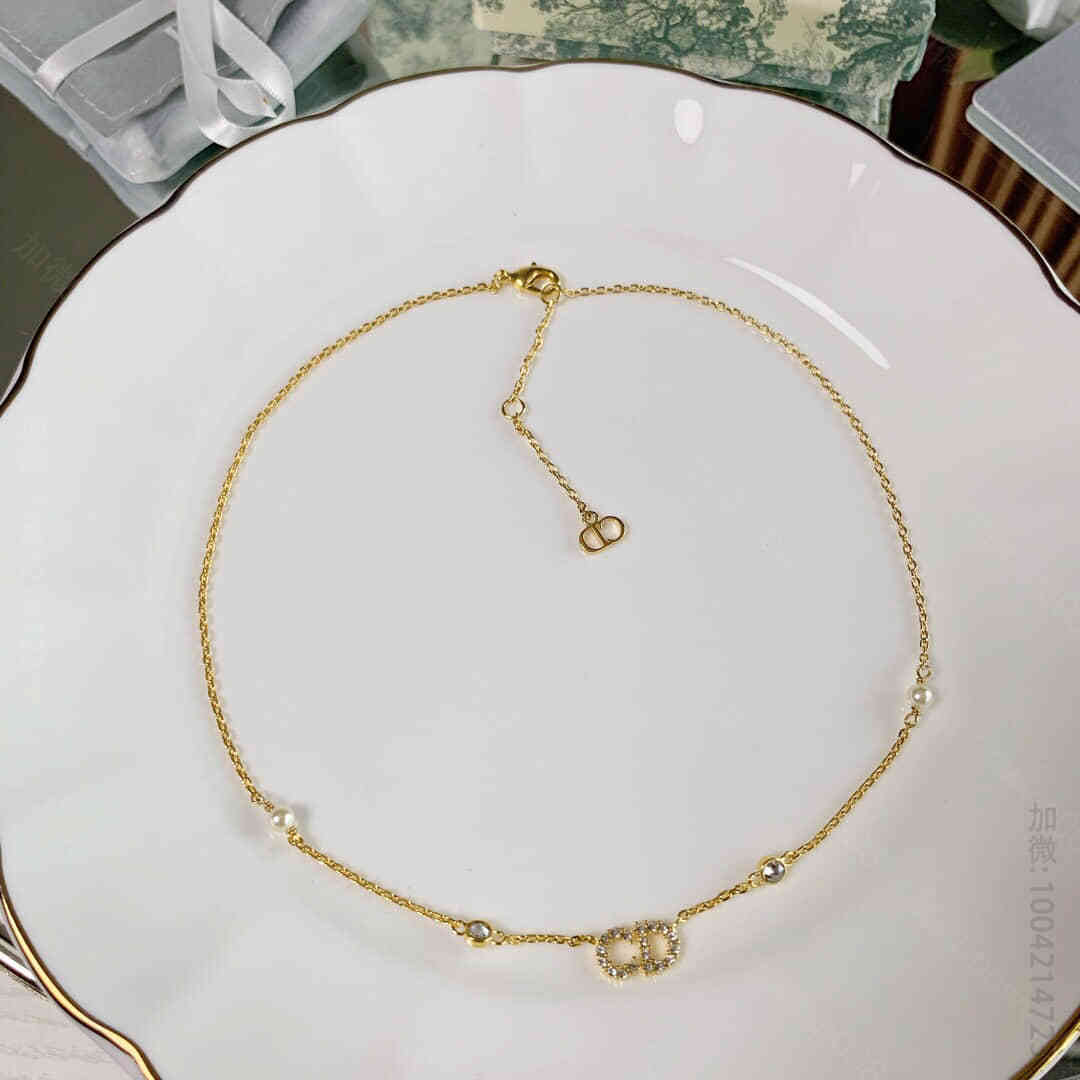 迪奥饰品 19款DIOR 迪奥CD带钻珍珠项链 迪奥项链 