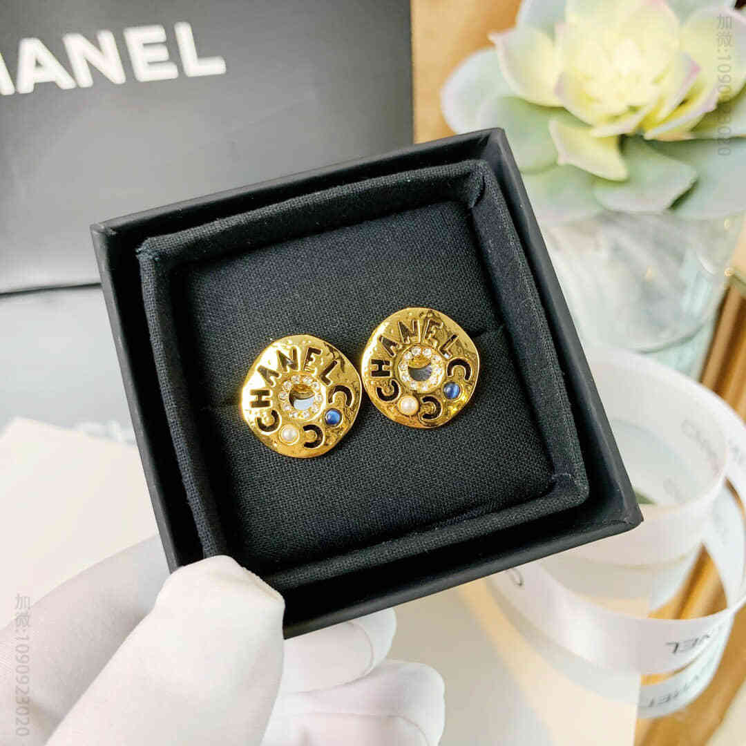 19新款 CHANEL香奈儿珍珠青金石圆形耳钉耳环