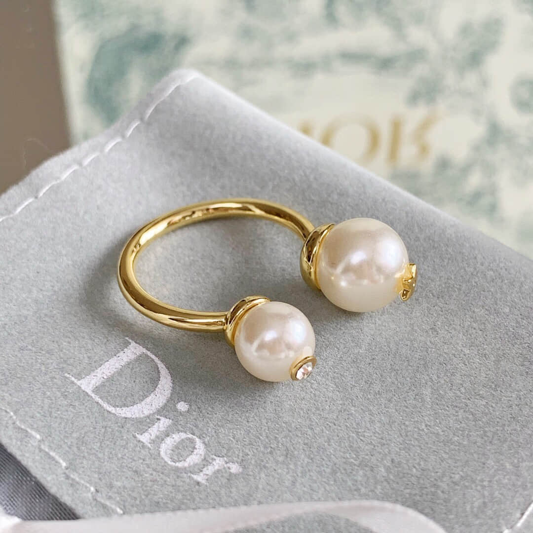 DIOR迪奥专柜一致黄铜材质大小珍珠戒指