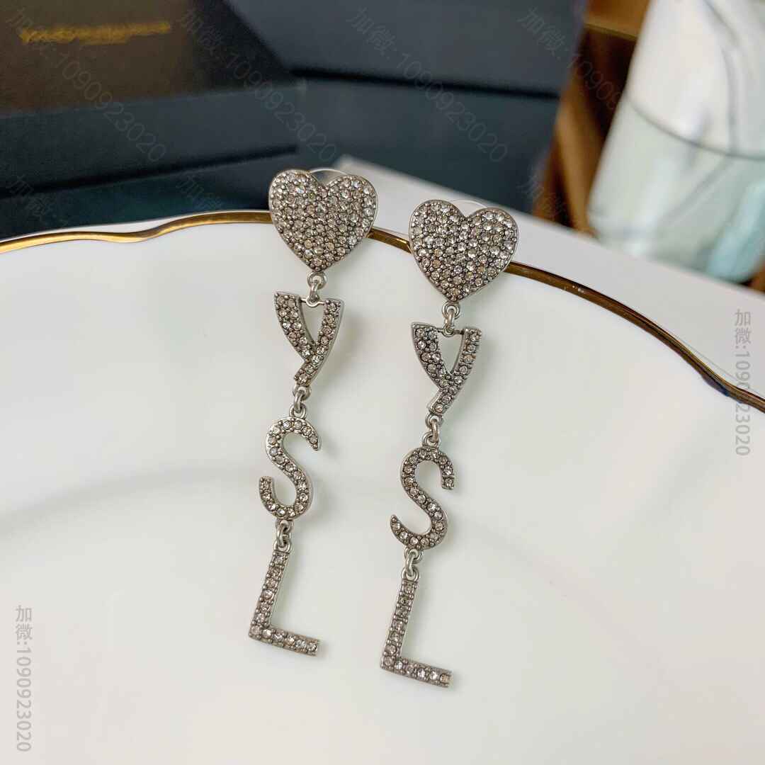 YSL / SLP 圣罗兰满钻爱心字母耳钉耳环