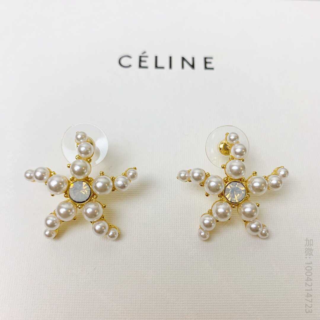 Celine新款珍珠五角星海星耳钉耳环 奢品赛琳耳环 