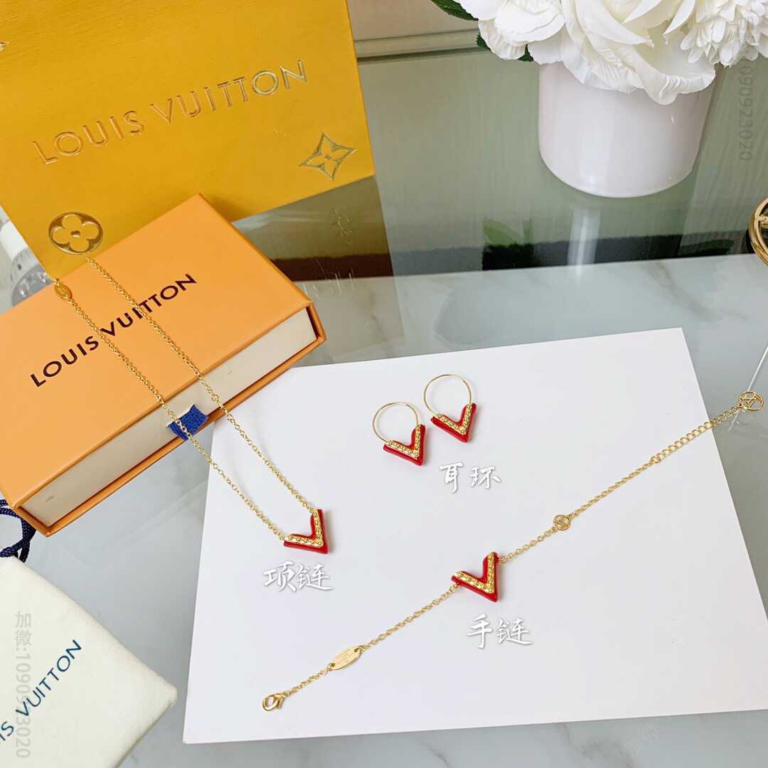 Louis Vuitton 路易威登 lv中国红 耳钉手链项链(分开卖)