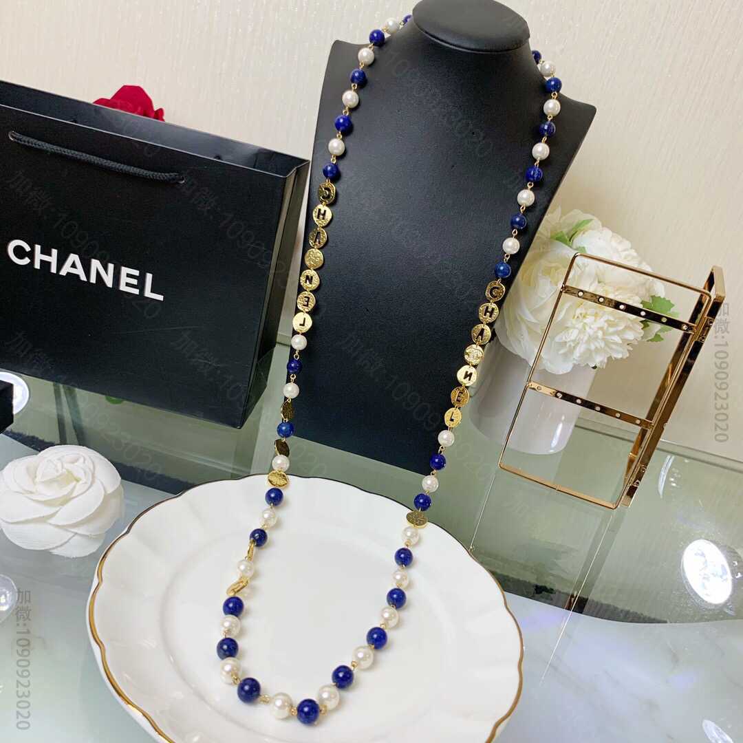19款秋冬季CHANEL香奈儿青金石字母毛衣链项链