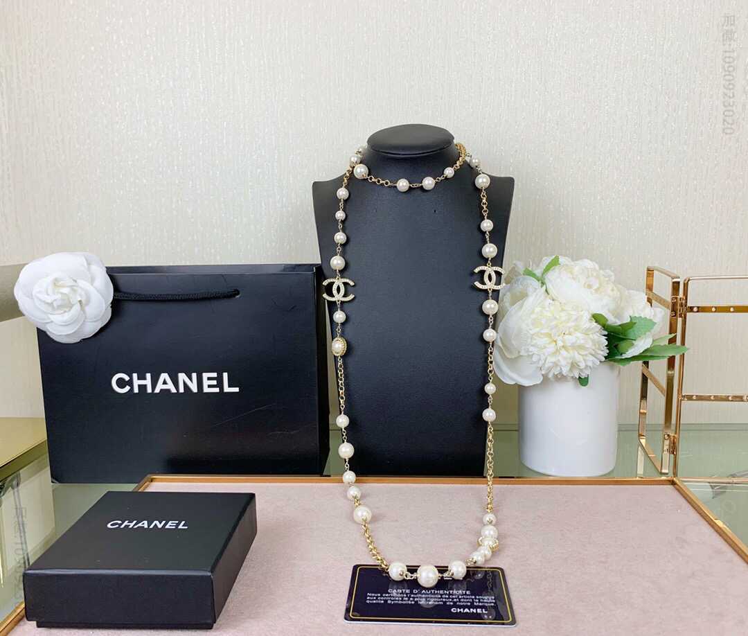 19款秋冬季CHANEL香奈儿双c带钻毛衣链项链