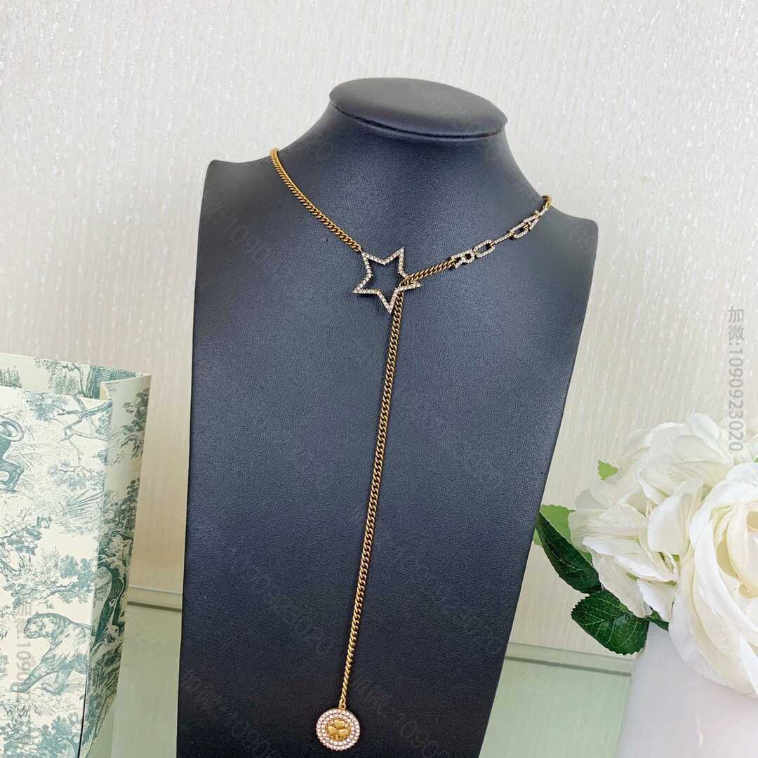 DIOR迪奥jadior满钻五角星圆盘三叶草项链