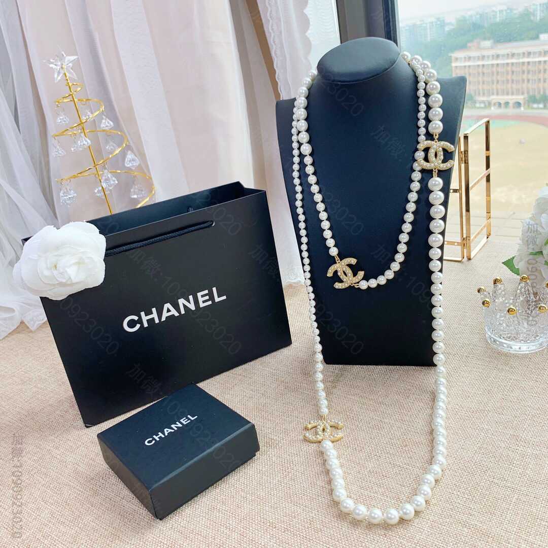 19款秋冬季CHANEL香奈儿百年款双c珍珠毛衣链项链