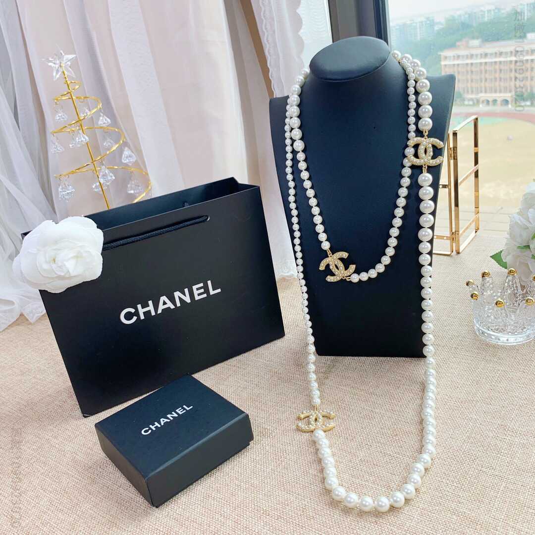 19款秋冬季CHANEL香奈儿百年款双c珍珠毛衣链项链