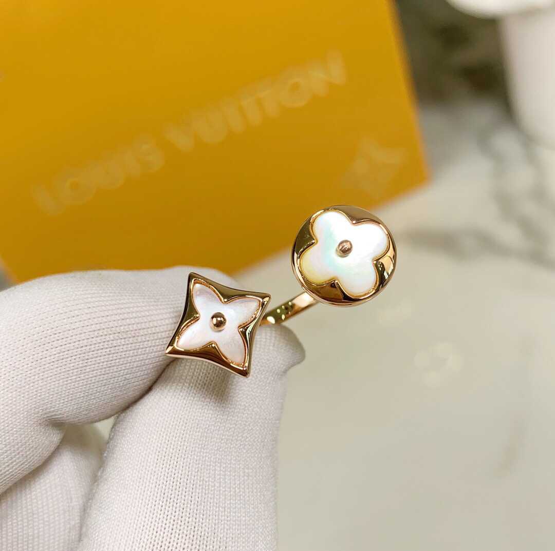 Louis Vuitton 路易威登 lv双花 白贝母 玫瑰金戒指 （开口不分码数）