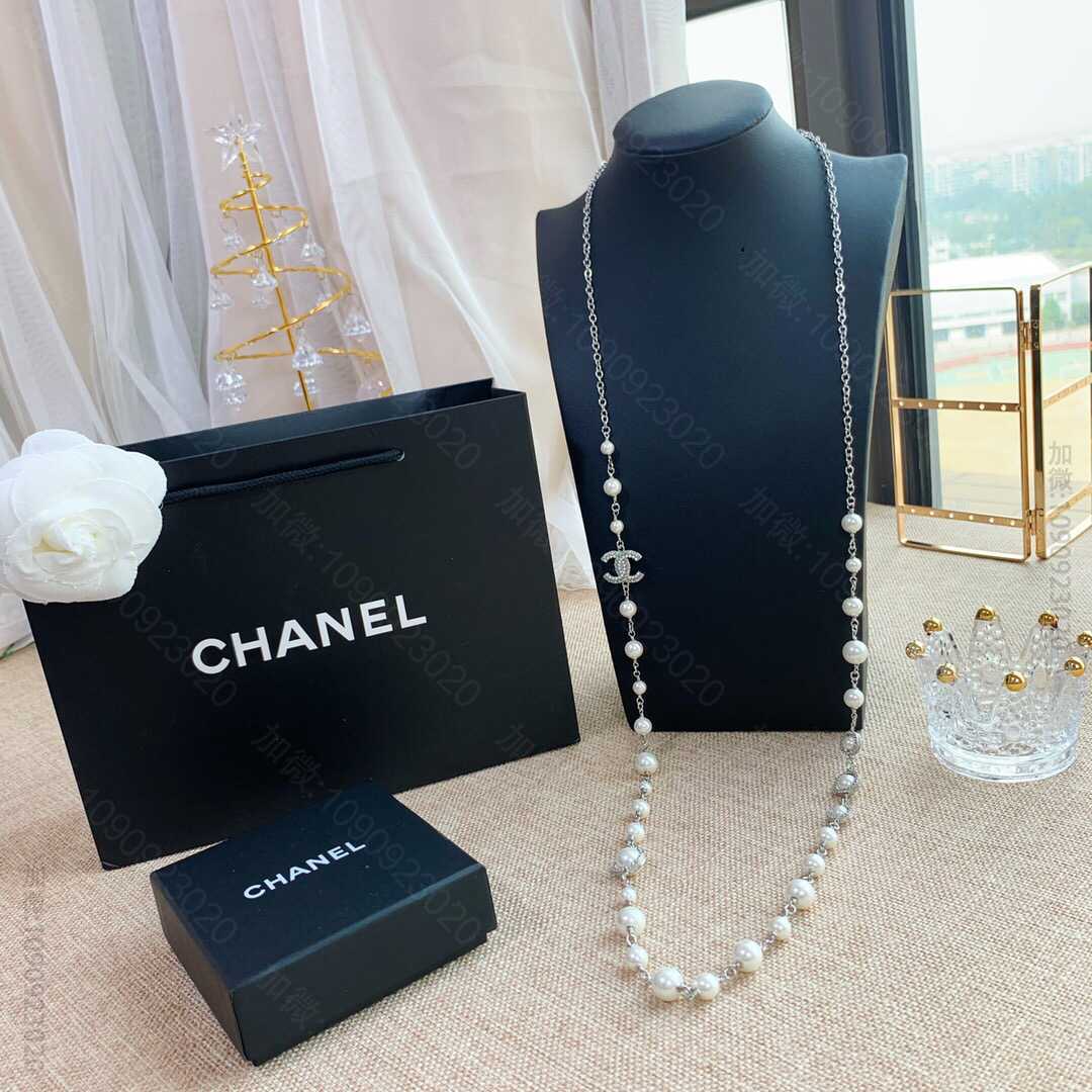 19款秋冬季CHANEL香奈儿双c珍珠毛衣链项链