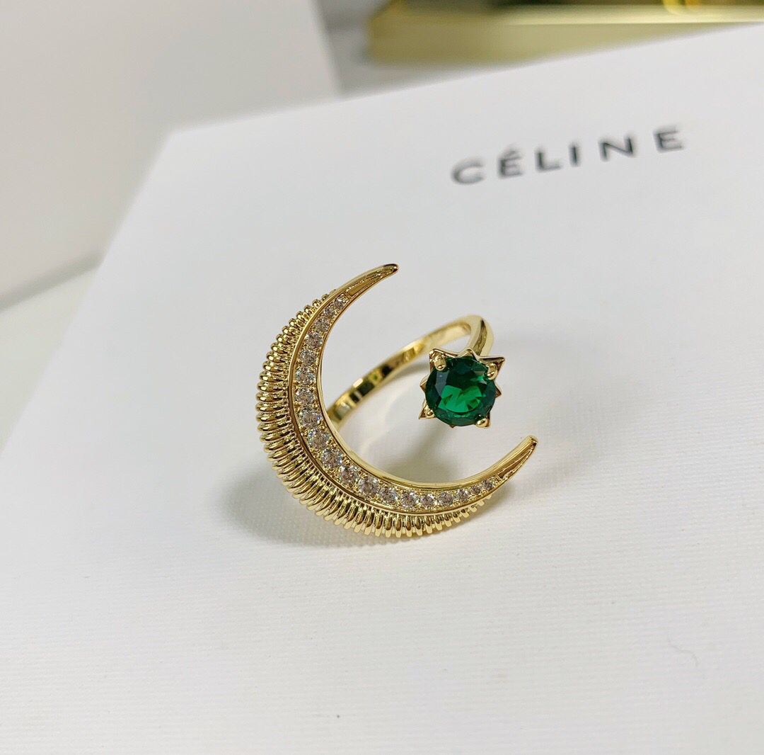 新款Celine赛琳戒指 星月绿钻 开口戒指