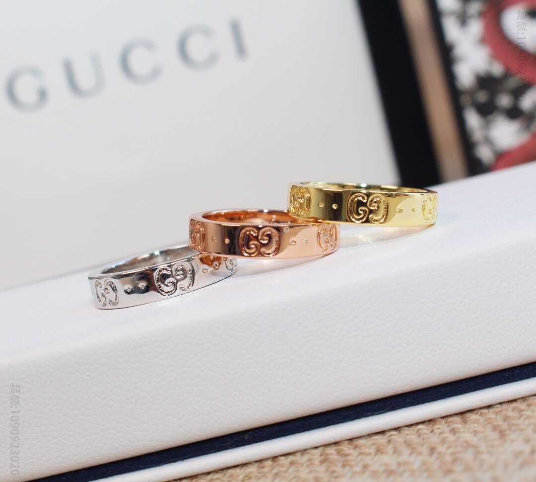 Gucci古驰 925纯银材质电镀金戒指码数678