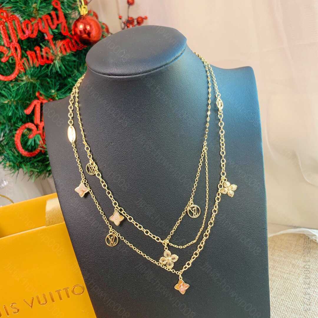 高仿LV项链 LV饰品 Louis Vuitton 路易威登 LV 金色 多层四叶草花花 项链 高仿LV项链 