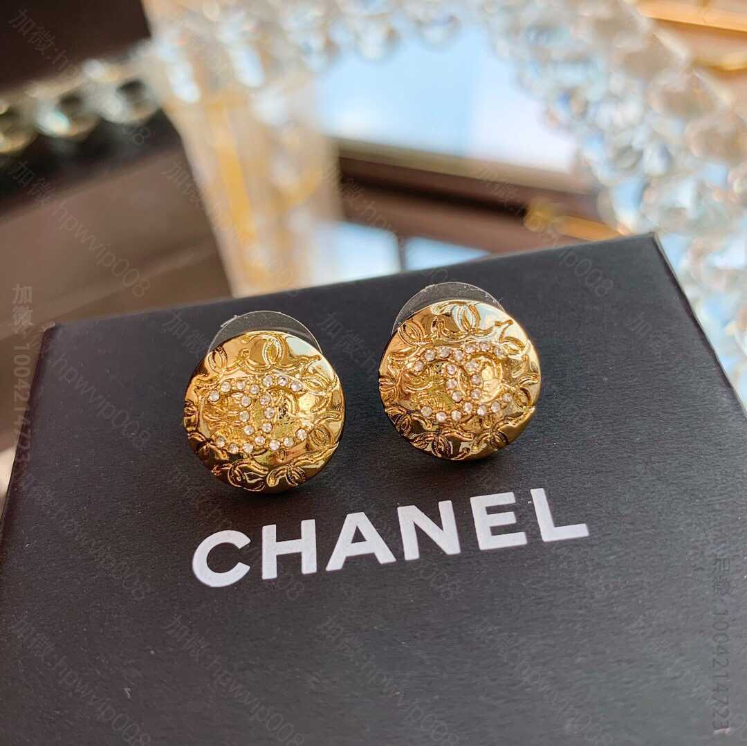 CHANEL香奈儿金色圆形双c满钻耳钉 耳环 C79955 