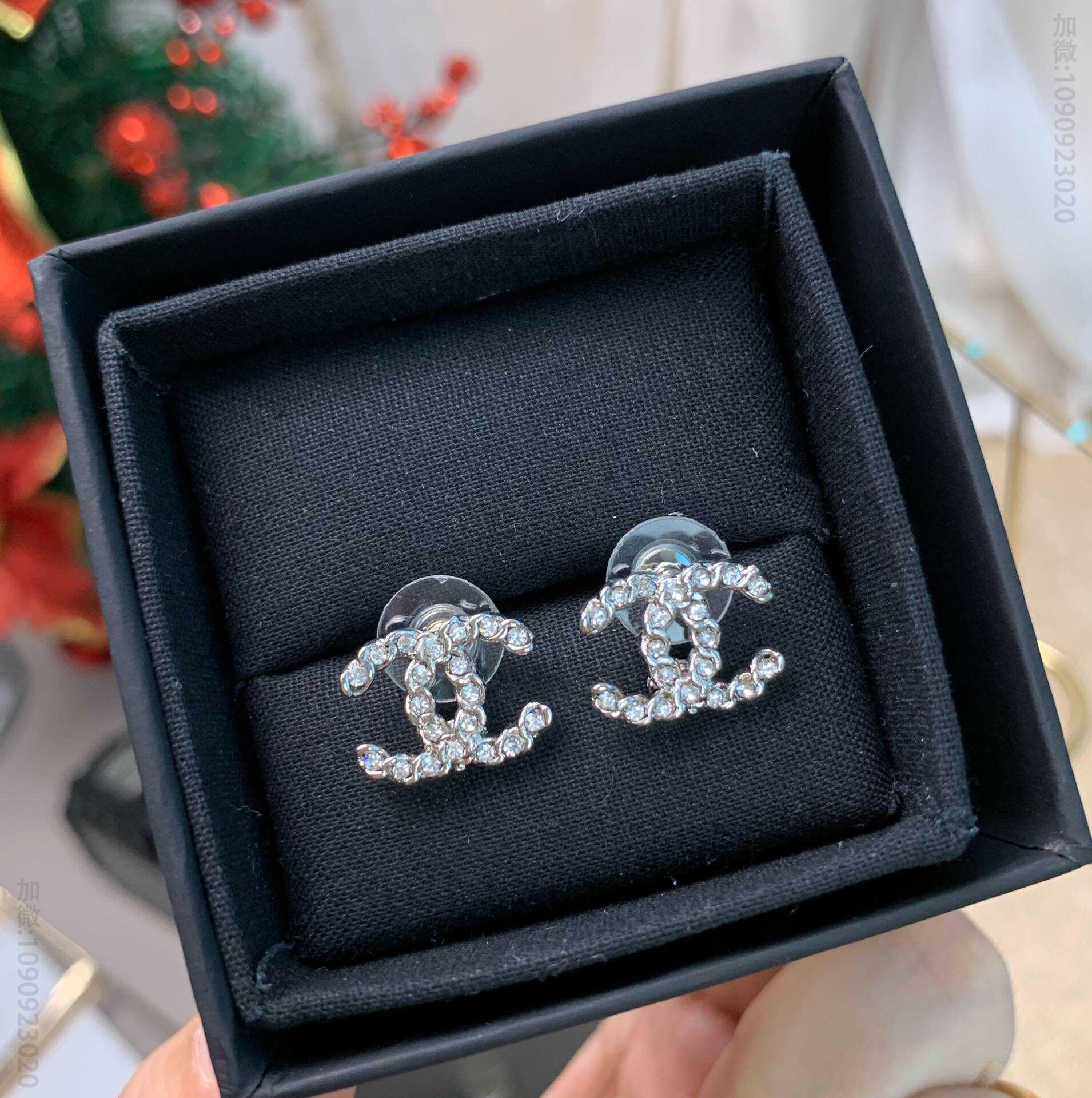 19年新款 CHANEL双c 链条水钻耳钉耳环