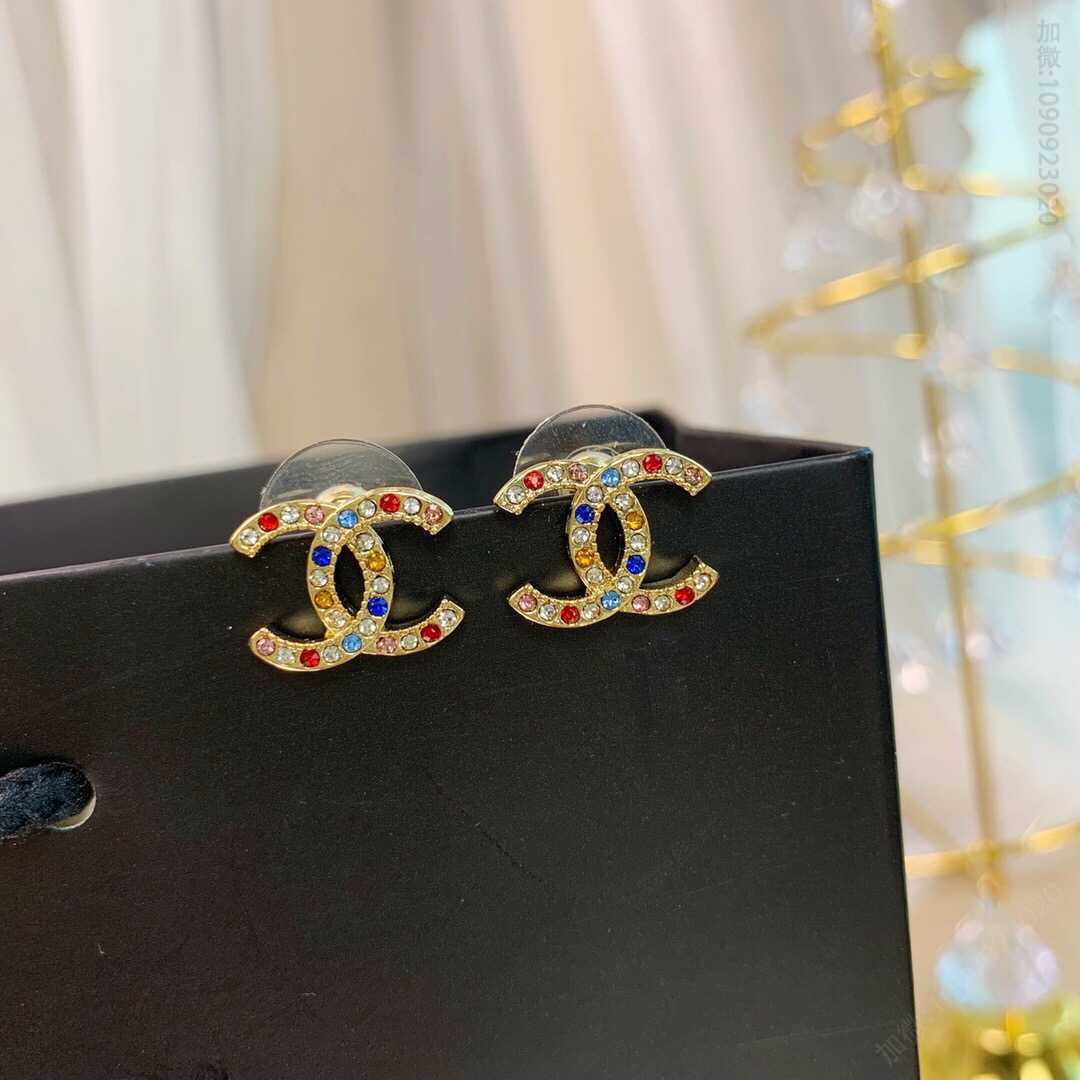 19年新款 CHANEL双c 彩钻 耳钉耳环