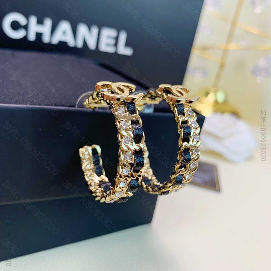 20年新款 CHANEL双c 金色编织圆形耳钩耳钉耳环