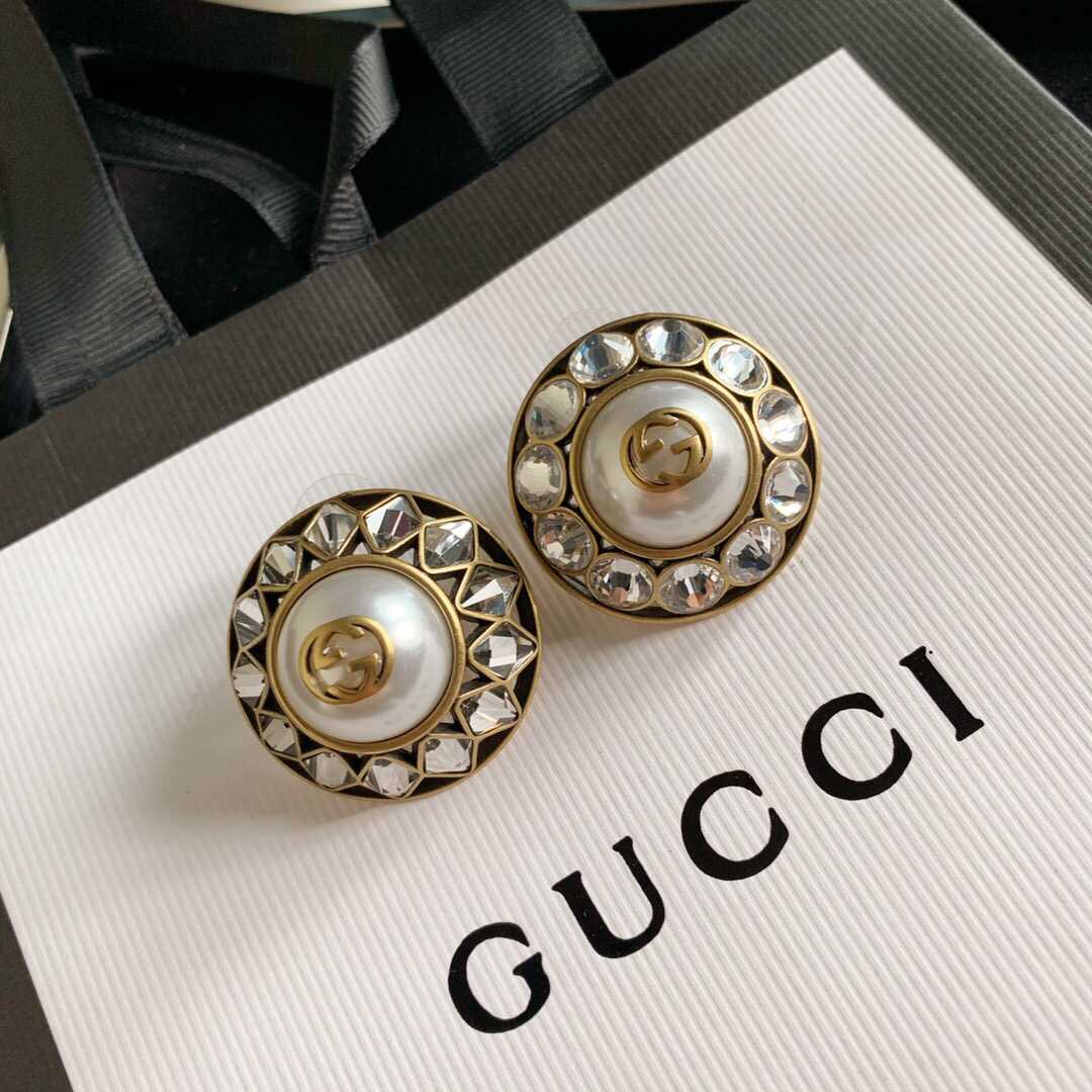 Gucci古驰 专柜新款 互扣式G珍珠和水晶耳环