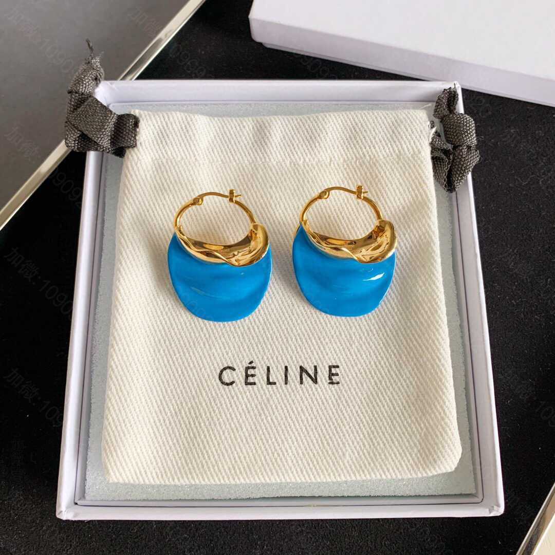 Celine 金色黄铜搭配白色珐琅装饰黄铜珐琅耳环