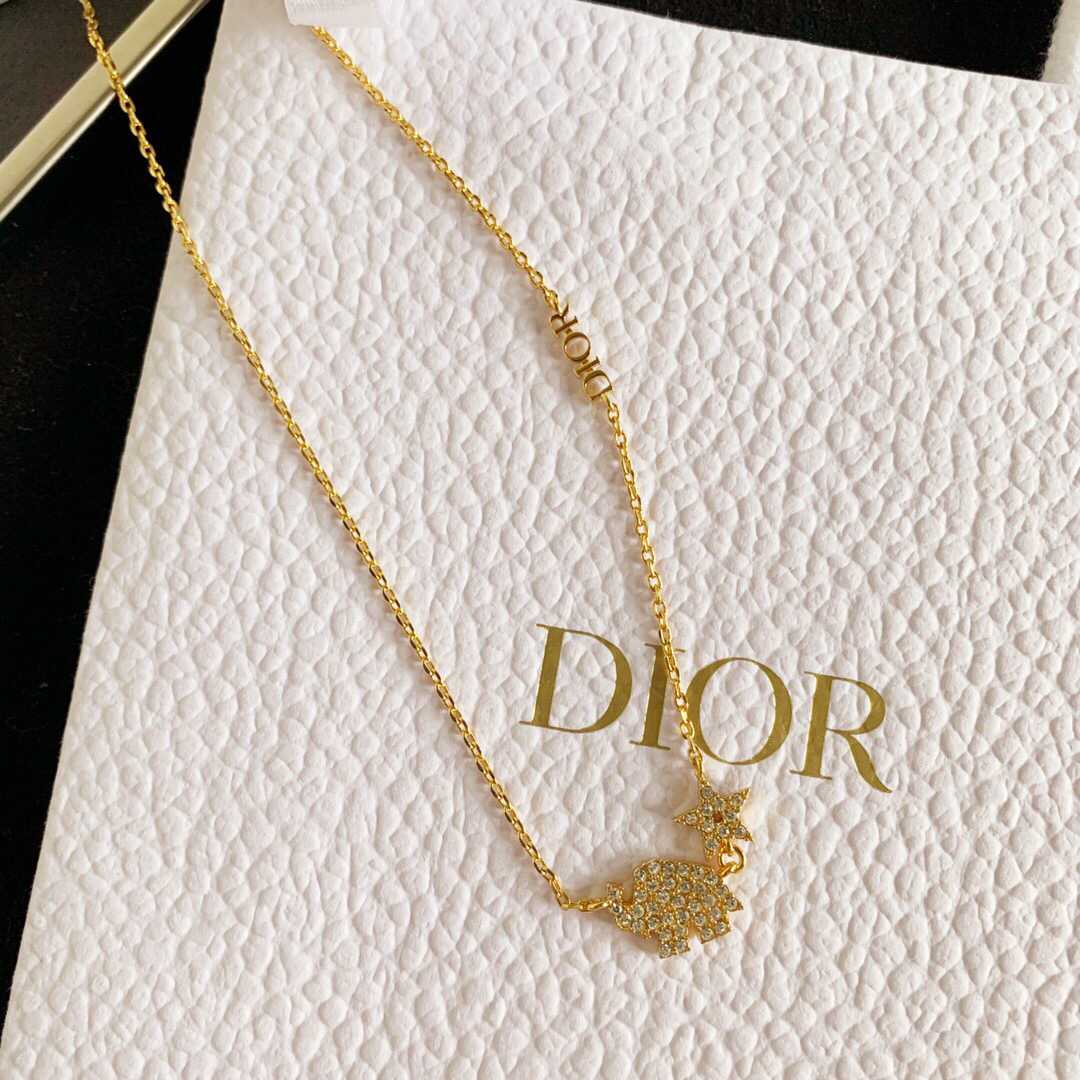 迪奥 专柜新款Dior DIORABLE 白色仿水晶大象金属覆层项链
