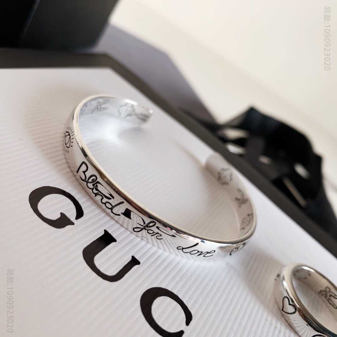 Gucci古驰 专柜新款 窄版Blind For Love 纯银手镯