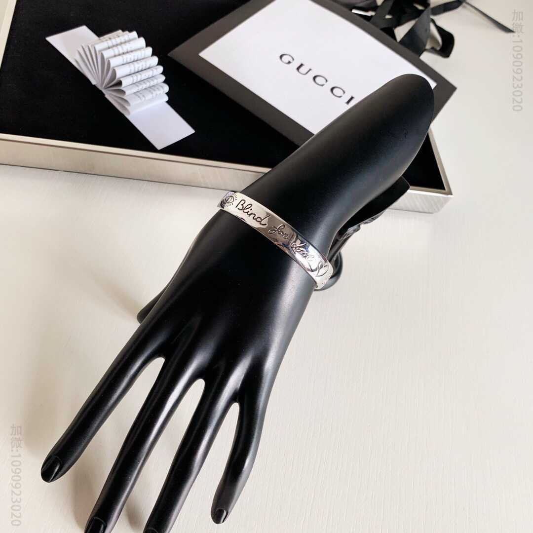 Gucci古驰 专柜新款 宽版Blind For Love 纯银手镯