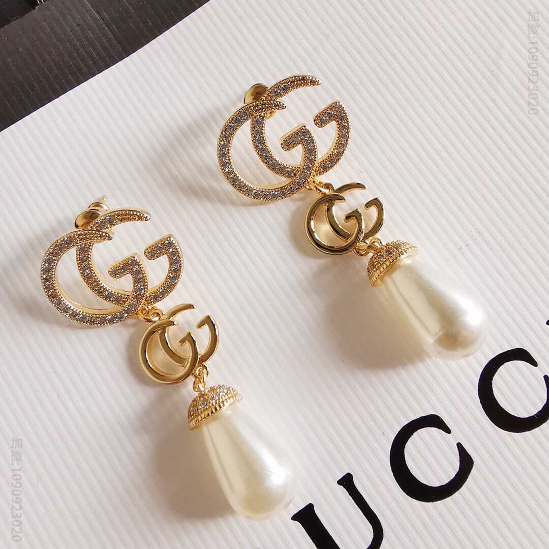 Gucci古驰 专柜新款 Gucci 双G镶钻耳环双G镶钻耳环
